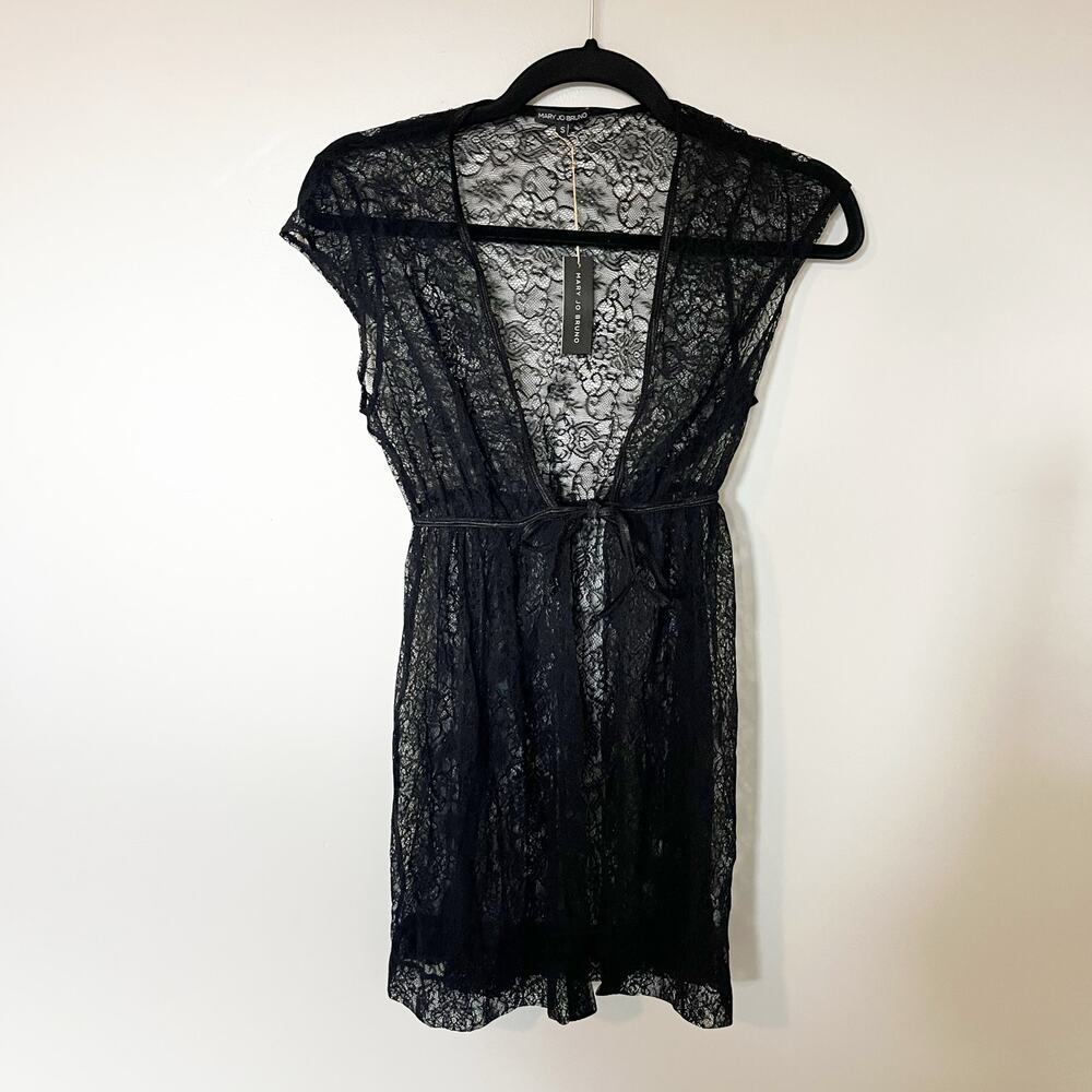 Mary Jo Bruno black lace lingerie set tie top and underwear nwt
